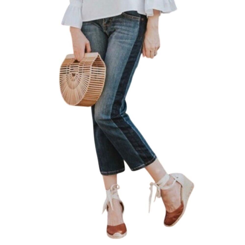 Banana Republic Tuxedo Stripe Cropped Girlfriend Jeans sz 29p Preppy Classy
